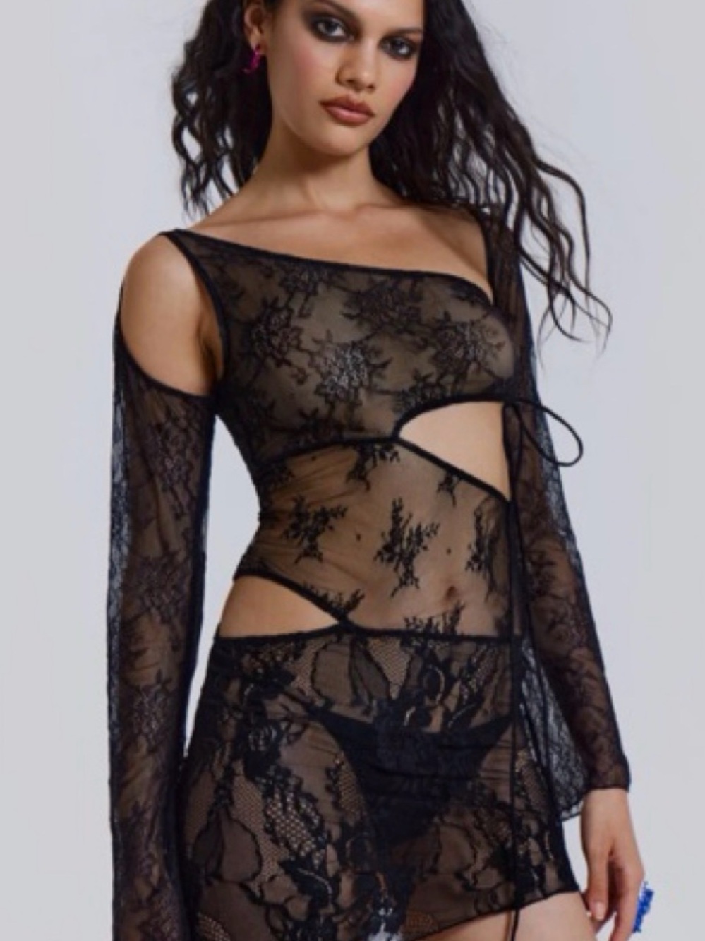 Jaded London Black Lace Cutout Mini Dress